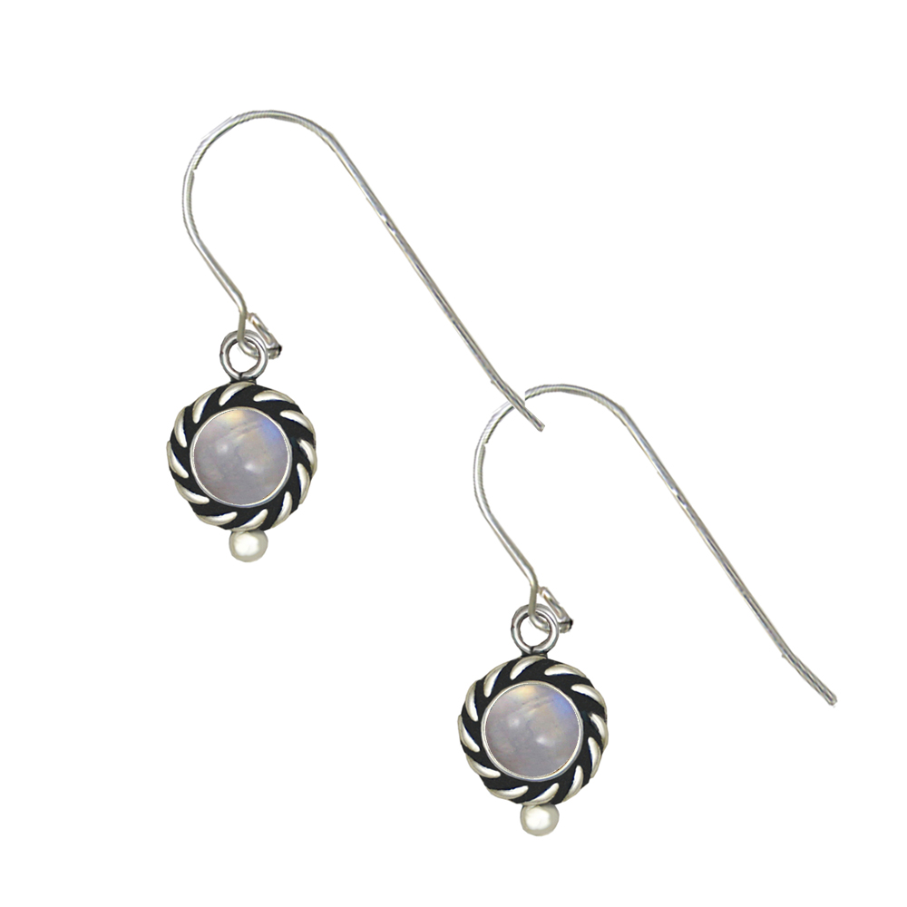 Sterling Silver Little Rainbow Moonstone Gemstone Drop Dangle Earrings